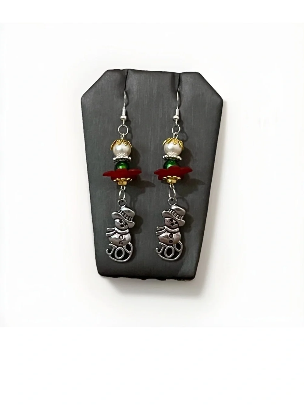 Handmade Christmas Snowman Dangle Earrings Beaded Joy Charm Holiday Festive
